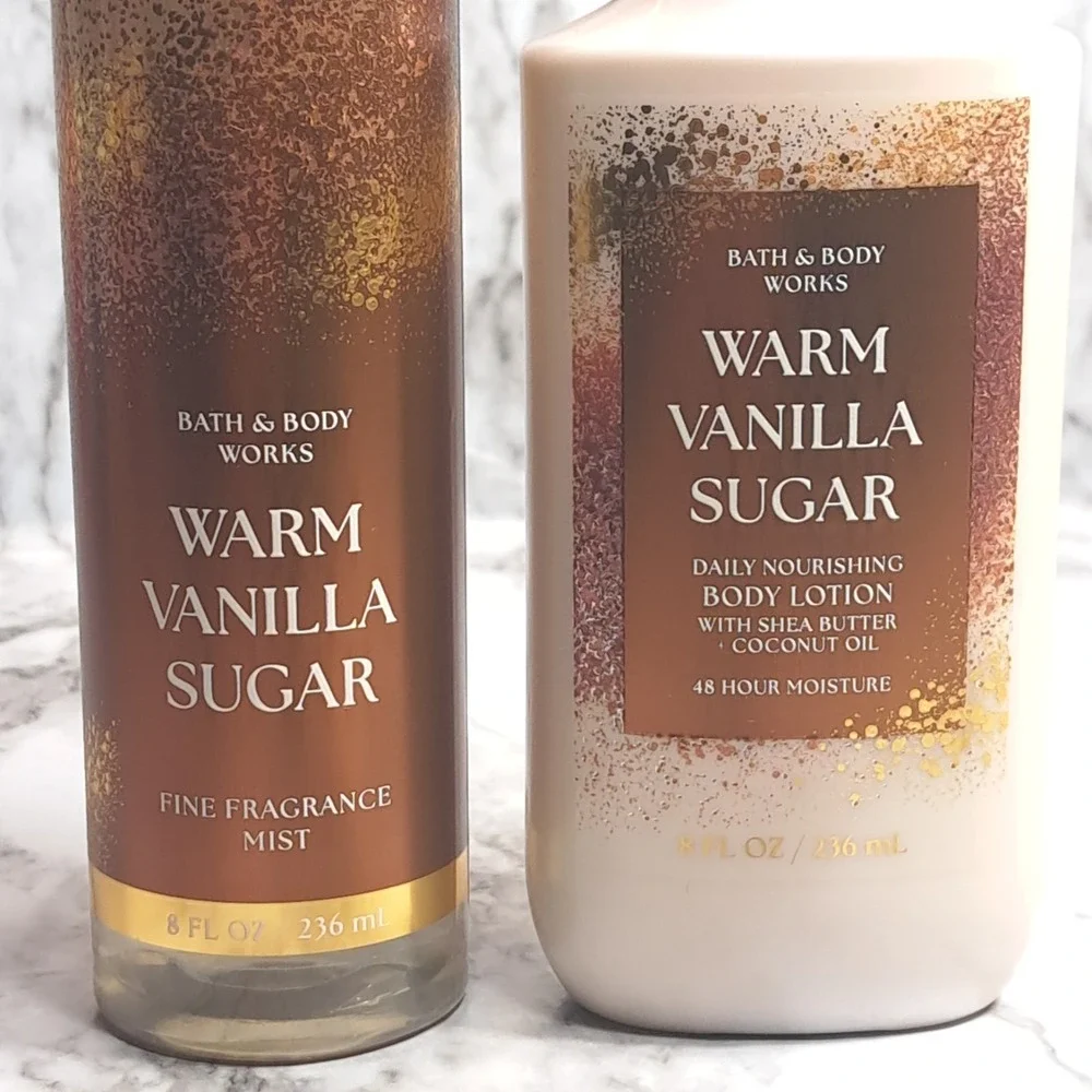 Bath & Body Works Set of 2 WARM VANILLA SUGAR‎ Fine Fragrance Mist & Body Lotion